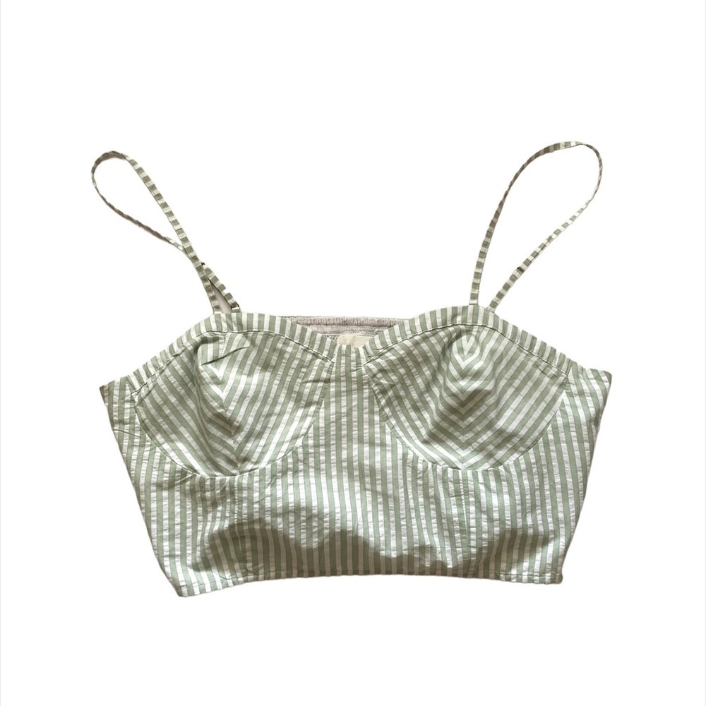 Anthropologie Bustier Stripe Crop Top Size XL Green - Picture 3 of 10